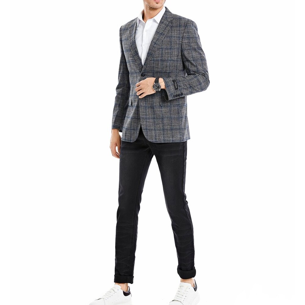 Charcoal Glen Plaid Notch Lapel Men's Jacket